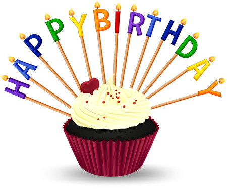 Birthday card template with cupcake and candles illustrationのイラスト素材