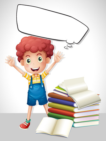 Border template with boy and books illustrationのイラスト素材