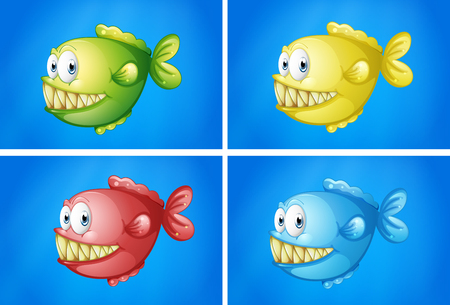 Fish in four colors illustrationのイラスト素材