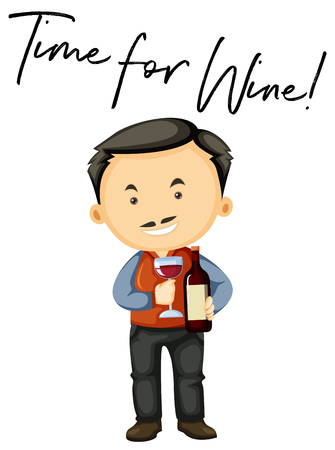 Man with wine and phrase time for wine illustration.のイラスト素材