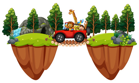 Scene with wild animals in the jeep illustration.のイラスト素材