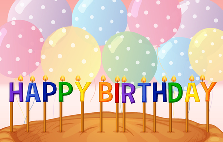 Happy Birthday card template with balloons and candles illustrationのイラスト素材