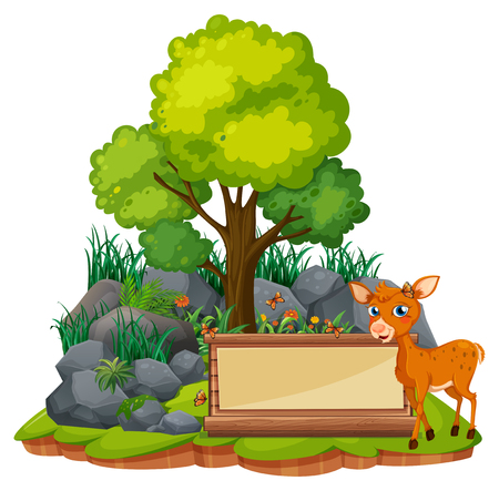 Banner template with little fawn illustration.のイラスト素材