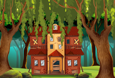 Haunted house in the forest illustrationのイラスト素材