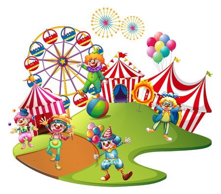 Clowns performing in the circus illustrationのイラスト素材