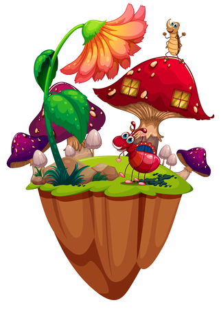Bugs in mushroom garden illustrationのイラスト素材