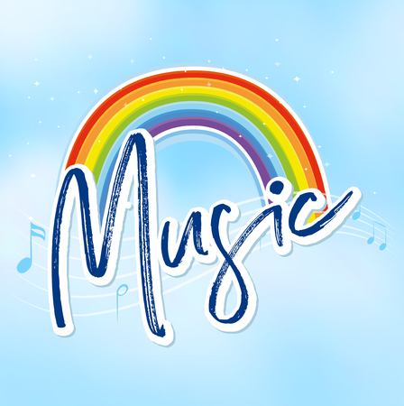 Rainbow and music notes in background illustrationのイラスト素材