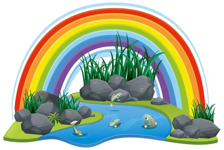 Scene with many fish in the river illustration.のイラスト素材