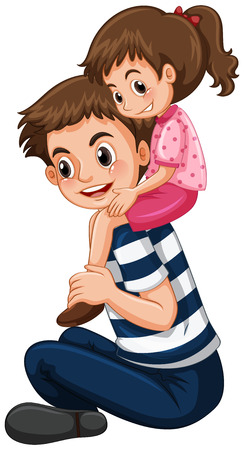 Father gives little girl piggy back ride illustrationのイラスト素材