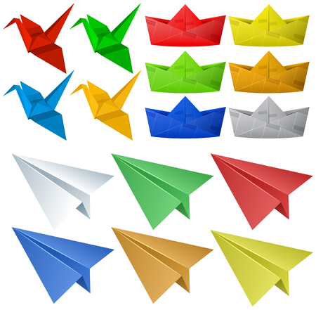 Origami craft with birds and planes illustrationのイラスト素材