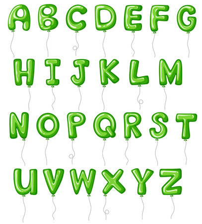 Green balloons in alphabet shapes illustrationのイラスト素材