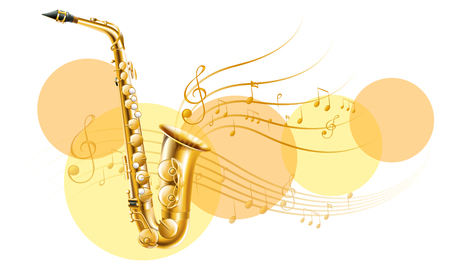 Golden saxophone with music notes illustrationのイラスト素材