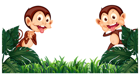 Background design with two monkeys in garden illustrationのイラスト素材