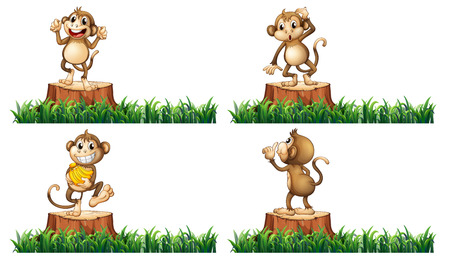 Happy monkeys on the stump trees illustrationのイラスト素材