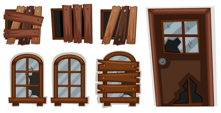 Broken windows and door illustrationのイラスト素材