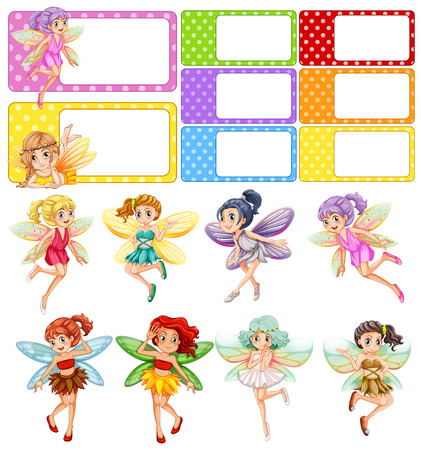 Fairies flying and frame design illustrationのイラスト素材