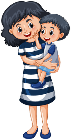 Mother carrying little boy illustrationのイラスト素材