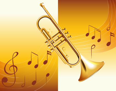 Trumpet and music notes in background illustrationのイラスト素材