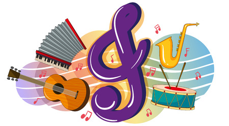 Different musical instruments on poster illustrationのイラスト素材
