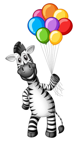 Cute zebra holding colorful balloons illustrationのイラスト素材