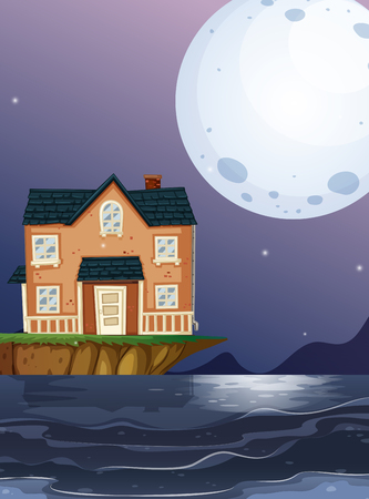 Brick house by the ocean illustrationのイラスト素材