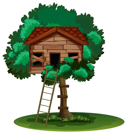 Old treehouse on the tree illustrationのイラスト素材