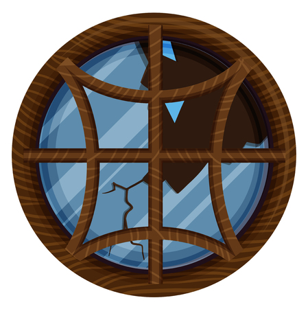 Round window with broken glass illustrationのイラスト素材