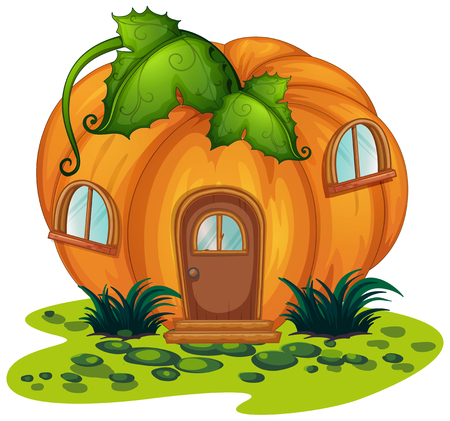 Pumpkin house in the garden illustrationのイラスト素材