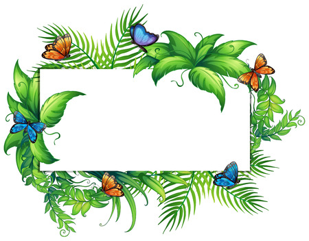 Border template with butterflies and leaves illustrationのイラスト素材