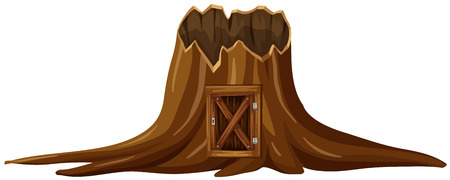 Stump tree with wooden door illustrationのイラスト素材