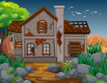 Brick house in the field illustrationのイラスト素材