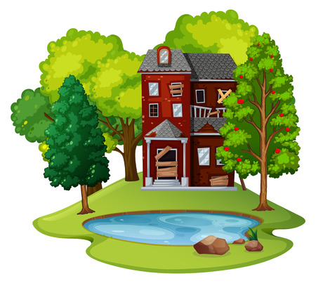 Old house in the field illustrationのイラスト素材