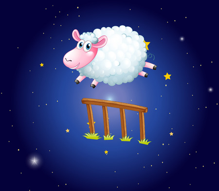 White sheep jumping over fence at night illustrationのイラスト素材