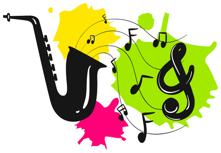 Silhouette saxophone with music notes illustrationのイラスト素材