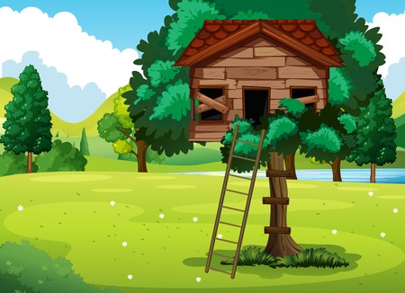 Old treehouse in the park illustrationのイラスト素材