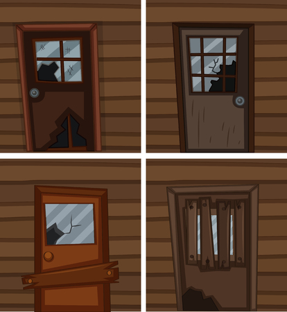 Broken windows and doors  illustrationのイラスト素材