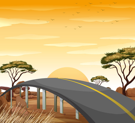 Road in the savanna field  illustrationのイラスト素材