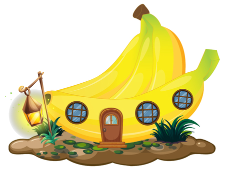Banana house with lantern illustrationのイラスト素材