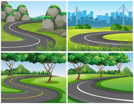 Empty roads through park and city illustrationのイラスト素材