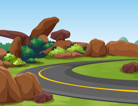Scene with rocky mountain and road illustrationのイラスト素材