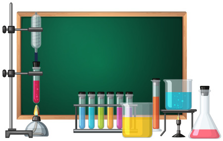 Blackboard template with science equipments in background illustrationのイラスト素材