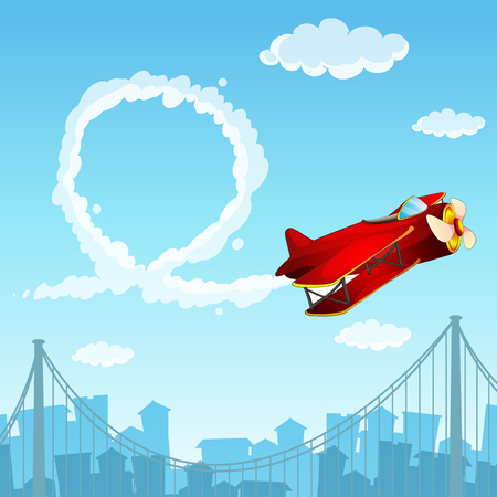 Airplane flying with smoke in the air illustrationのイラスト素材