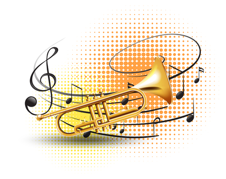 Trumpet with music notes in background illustrationのイラスト素材