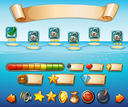Game template with ocean backgrond illustrationのイラスト素材