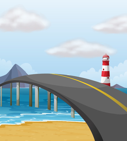 Scene with bridge over the ocean illustrationのイラスト素材