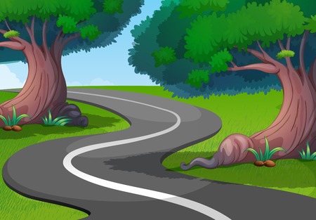 Green park with empty road illustrationのイラスト素材