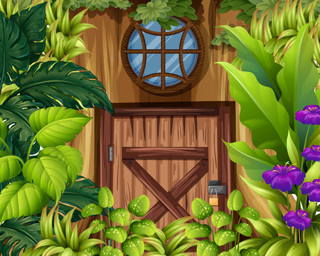 Wooden house in the woods illustrationのイラスト素材