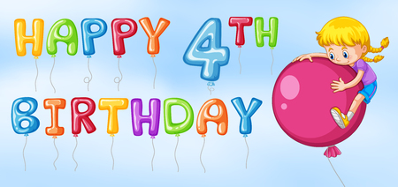 Happy 4th birthday card template illustrationのイラスト素材