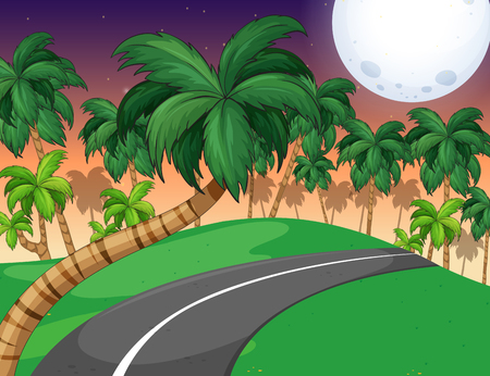 Scene with palm forest at night illustrationのイラスト素材