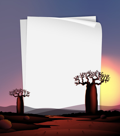 Paper template with trees and river illustrationのイラスト素材